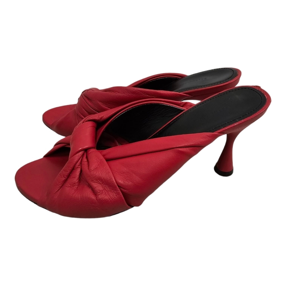 Balenciaga Drapy Red Twisted Leather Knife Open Toe Mule Pumps SZ 36 - Picture 2 of 12
